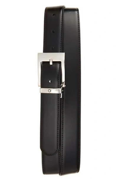 Montblanc Men's Rectangular-buckle Reversible Leather Belt In Black