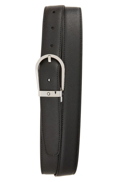 Montblanc Men's Palladium-plated Horseshoe Reversible Leather Belt In Black