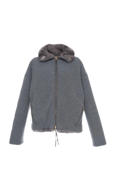 Agnona Reversible Fur Cashmere Jacket In Grey