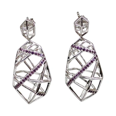 Bellus Domina White Gold Plated Crossover Amethyst Earrings