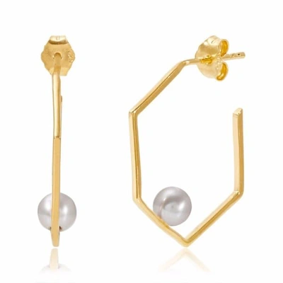 Neola Minerva Gold Earrings With Grey Pearl