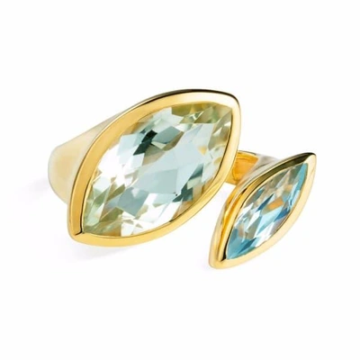 Neola Celestine Gold Cocktail Ring Green Amethyst & Topaz