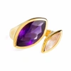 NEOLA CELESTINE GOLD COCKTAIL RING AMETHYST & ROSE QUARTZ