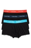 Calvin Klein Men's Cotton Stretch Low-rise Trunks 3-pack Nu2664 In Black/ Vibration/ Blue Wb