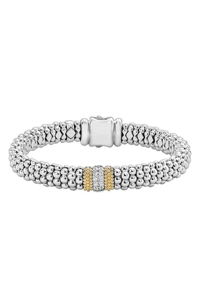 Lagos 18k Gold & Sterling Silver Diamond Lux Single Station Bracelet, 9mm In White/silver