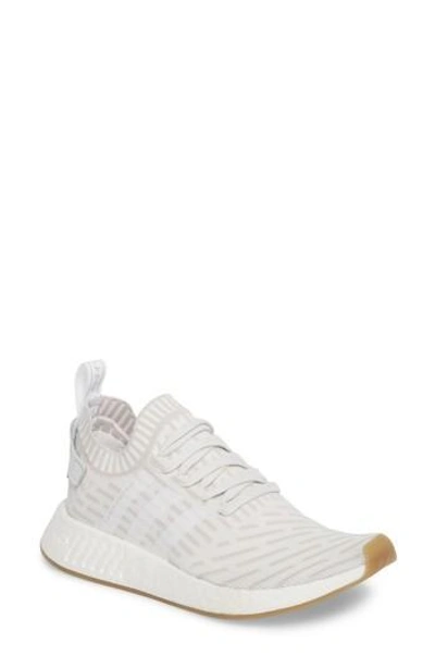 Adidas Originals Nmd R2 Leather-trimmed Primeknit Sneakers In White/shock Pink