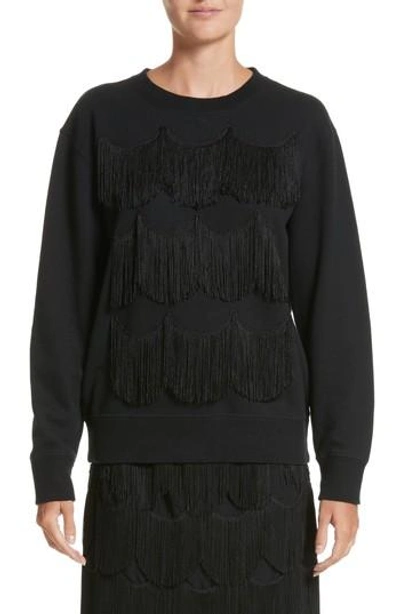 Marc Jacobs Ribbon-tie Fringed Cotton-jersey Sweatshirt In Black