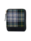 Comme Des Garçons Green Tartan Print Zip Around Wallet In Green