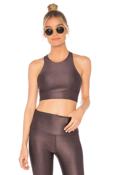 Onzie Peek-a-boo Metallic Racerback Sports Bra In Plum Sparks