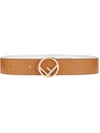 Fendi Logo Buckle Leather Belt In Marron Caramel Blanc