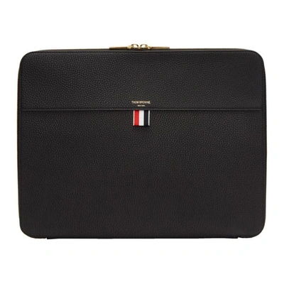 Thom Browne Zip Around Soft Document Wallet In Tumbled Calf Leather In Black