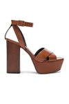 SAINT LAURENT SAINT LAURENT LEATHER FARRAH CROSS STRAP PLATFORM SANDALS IN BROWN,499855 DWE00