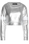 NORMA KAMALI WOMAN CROPPED METALLIC-COATED COTTON-BLEND TERRY TOP SILVER,GB 4772211930108575