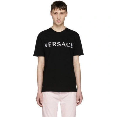 Versace Logo Embroidered Cotton Jersey T-shirt In Black