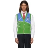 THOM BROWNE THOM BROWNE GREEN AND BLUE TENNIS PLAYER CLASSIC V-NECK VEST,MKV016A-00219
