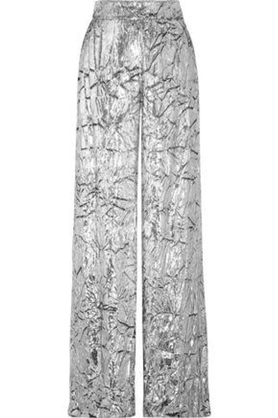 Delpozo Woman Metallic Crushed-velvet Wide-leg Trousers Silver