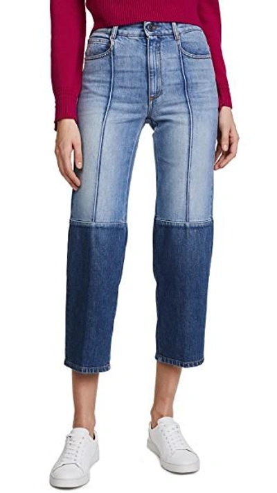 Stella Mccartney Straight-leg Cropped Two-tone Denim Jeans In 4111 - Blue