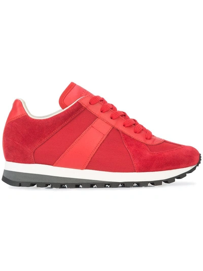 Maison Margiela Men's Retro Runner Leather & Suede Sneaker In Red