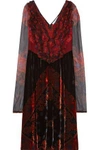 GIVENCHY WOMAN BANDANA PRINTED VELVET DRESS WITH CHIFFON CRIMSON,US 4772211931862223