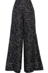 ROKSANDA WOMAN OLDRIDGE PRINTED SILK-TWILL WIDE-LEG PANTS MIDNIGHT BLUE,US 1071994537575889