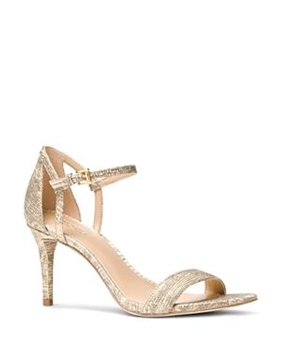 Michael Michael Kors Simone Embossed Leather Mid Heel Sandals In Pale Gold