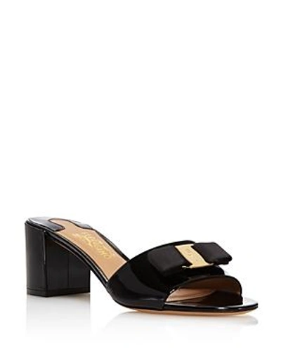 Ferragamo Women's Eolie Patent Leather Block Heel Slide Sandals In Nero