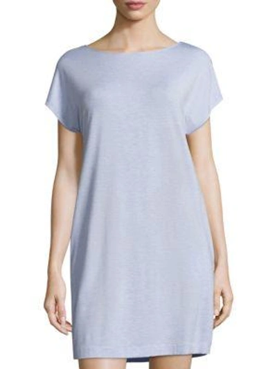 Hanro Natural Elegance Short-sleeve Nightgown In Clean Blue