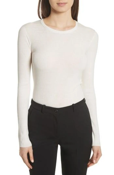 Theory Ribbed Crewneck Refine Wool Top In Ivory