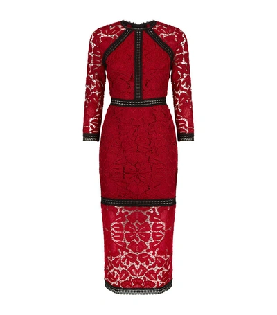 Alexis Randie High-neck 3/4-sleeve Lace Midi Dress In Dark Red Lace