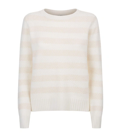 Max Mara Striped Crewneck Cashmere Sweater In Beige