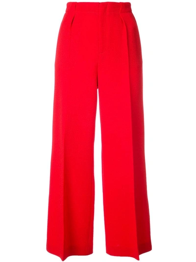 Roland Mouret Broadgate High-rise Wide-leg Wool-crepe Trousers In Lava-red