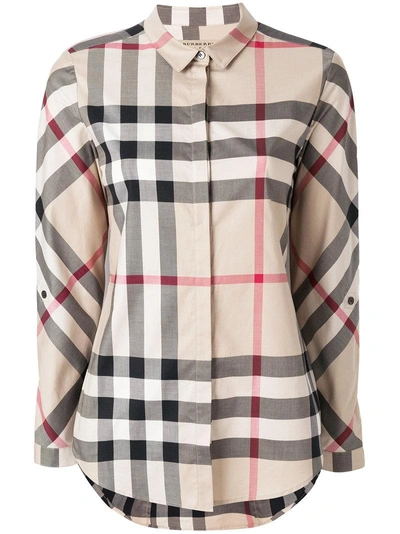 Burberry Stretch-cotton Check Shirt In Neutrals