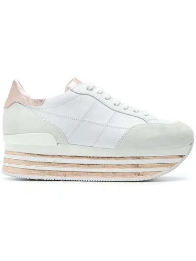 Hogan Maxi 222 White And Bronze Suede Trainers In White/grey/bronze