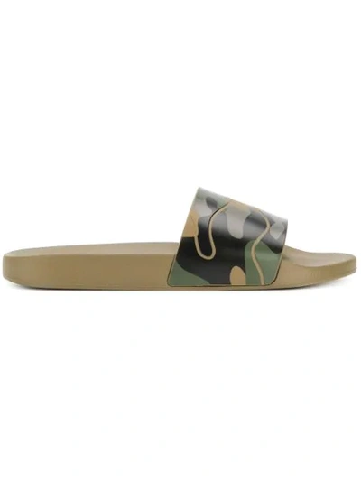 Valentino Garavani Green Camouflage-print Sliders