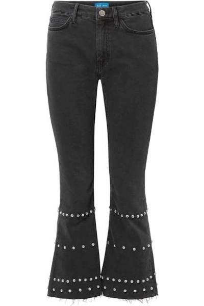 M.i.h. Jeans Marty Cropped Studded High-rise Flared Jeans In Black
