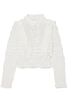 ZIMMERMANN HELM LACE AND MESH-TRIMMED RUFFLED COTTON TOP