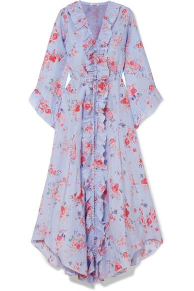 Vilshenko Maddison Ruffled Floral-print Silk Crepe De Chine Midi Dress In Lilac