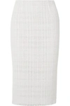 ROLAND MOURET RYEHILL STRETCH CREPE-PANELED CROCHET-KNIT COTTON PENCIL SKIRT