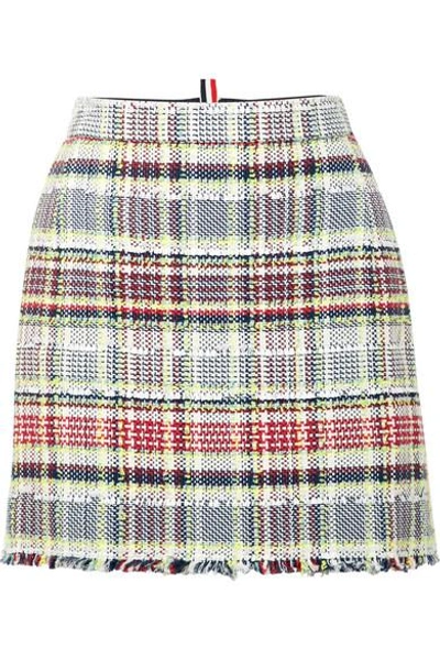 Thom Browne Frayed Cotton-blend Tweed Mini Skirt In Red