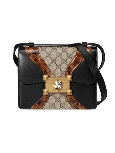 Gucci Osiride Genuine Snakeskin & Gg Supreme Shoulder Bag - Black In Brown