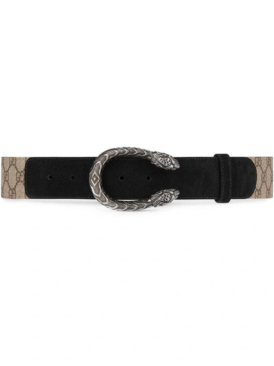 Gucci Dionysus Printed Coated-canvas And Suede Belt In Beige