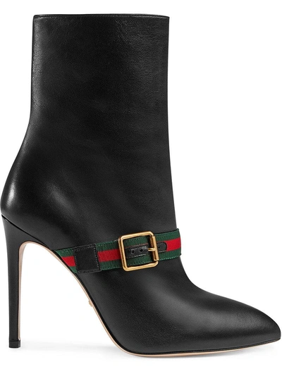 Gucci Sylvie Grosgrain-trimmed Leather Ankle Boots In Green