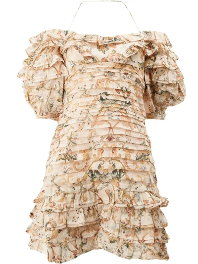 Zimmermann Floral Bandage Dress In Neutrals