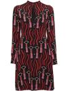 VALENTINO VALENTINO SILK LIPSTICK PRINT KEYHOLE DRESS - BLACK,PB3VAGY03NV12485630