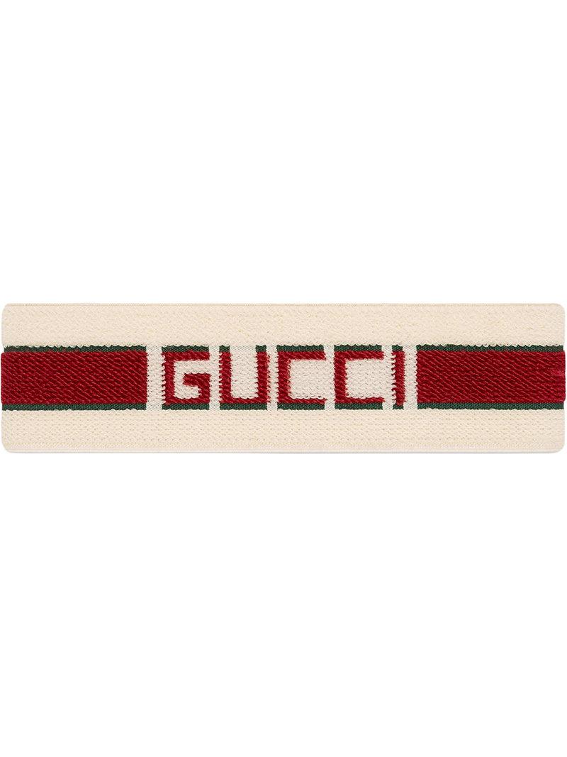 Gucci Off-white & Red Stripe Logo Headband In 9266 Ivory | ModeSens