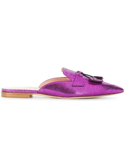 Alberta Ferretti 10mm Mia Crackled Metallic Leather Mules In Fuchsia