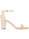 STUART WEITZMAN CHUNKY HEEL SANDALS,NEARLYNUDE12572236