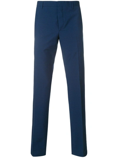 Prada Plaid Cropped Tailored Trousers In Blue