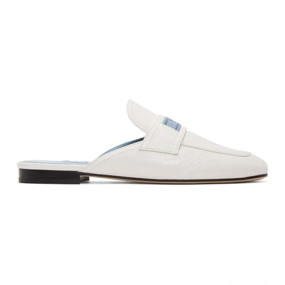 Prada Leather 10mm Mule Loafer With Logo In White