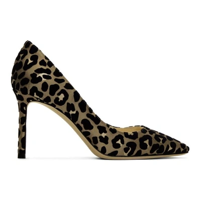 Jimmy Choo Romy 85 Chai Mix Satin Pointy Toe Pumps With Flocked Leopard Print